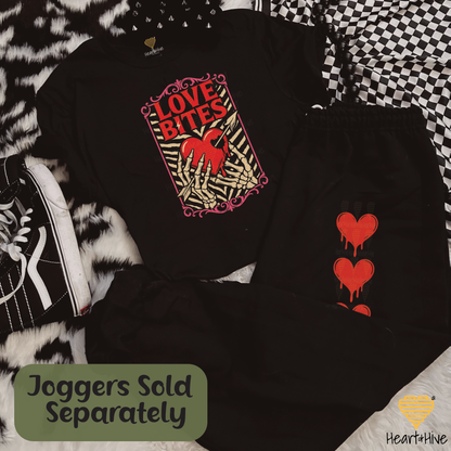Love Bites Skeleton Hands // Spooky Valentines Day // Optional Bleeding Heart Sleeves // BLACK
