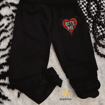 Bite Me Bat Wing Bleeding Heart Design // Unisex Softstyle Joggers // BLACK