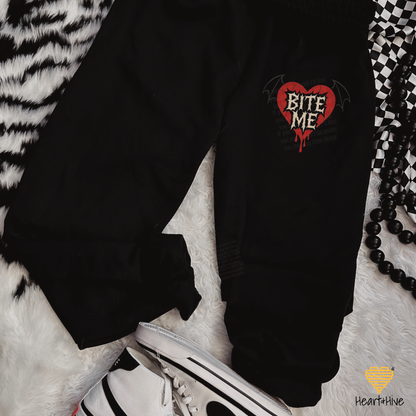Bite Me Bat Wing Bleeding Heart Design // Unisex Softstyle Joggers // BLACK
