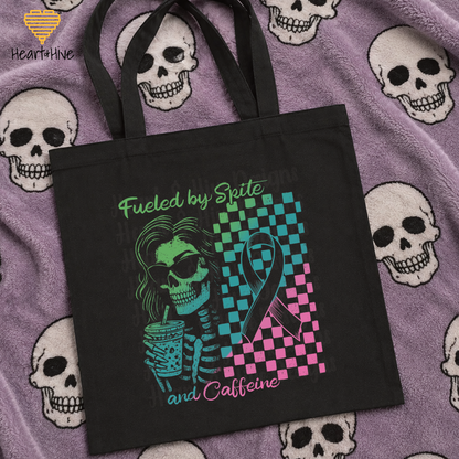 Fueled By Spite and Caffeine Metastatic Breast Cancer // Tote Bag // BLACK