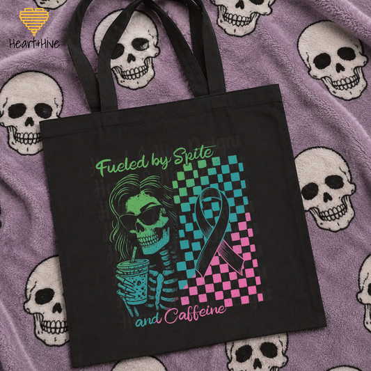 Fueled By Spite and Caffeine Metastatic Breast Cancer // Tote Bag // BLACK