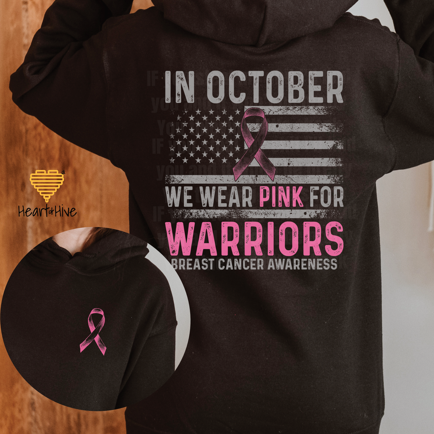 In October Breast Cancer Flag // Pullovers // BLACK
