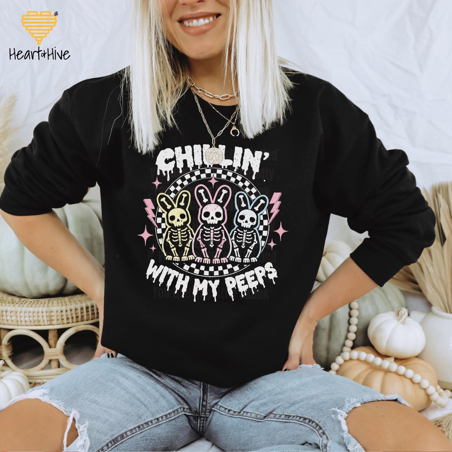 Chillin' Skeleton Bunnies • Spooky But Cute Easter Tee • Spring Holiday Cropped Fleece • Animal Lover Sweatshirt • Gothic Bunny