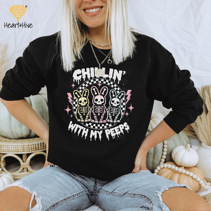 Chillin' Skeleton Bunnies • Spooky But Cute Easter Tee • Spring Holiday Cropped Fleece • Animal Lover Sweatshirt • Gothic Bunny