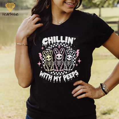 Chillin' Skeleton Bunnies • Spooky But Cute Easter Tee • Spring Holiday Cropped Fleece • Animal Lover Sweatshirt • Gothic Bunny