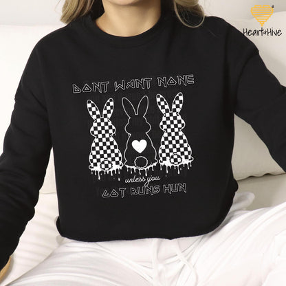 Don't Want None Unless You Got Buns Hun Bunnies • Cute Easter Tee • Spring Holiday Crop Fleece • Animal Lover Sweatshirt • Checkered Bunny