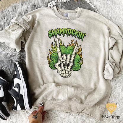 Shamrockin' Skeleton Hand Four Leaf Clover Design • St Patrick Tee • Lucky Irish Crop Fleece • Patty's Day Sweatshirt • Matching Sweatpants