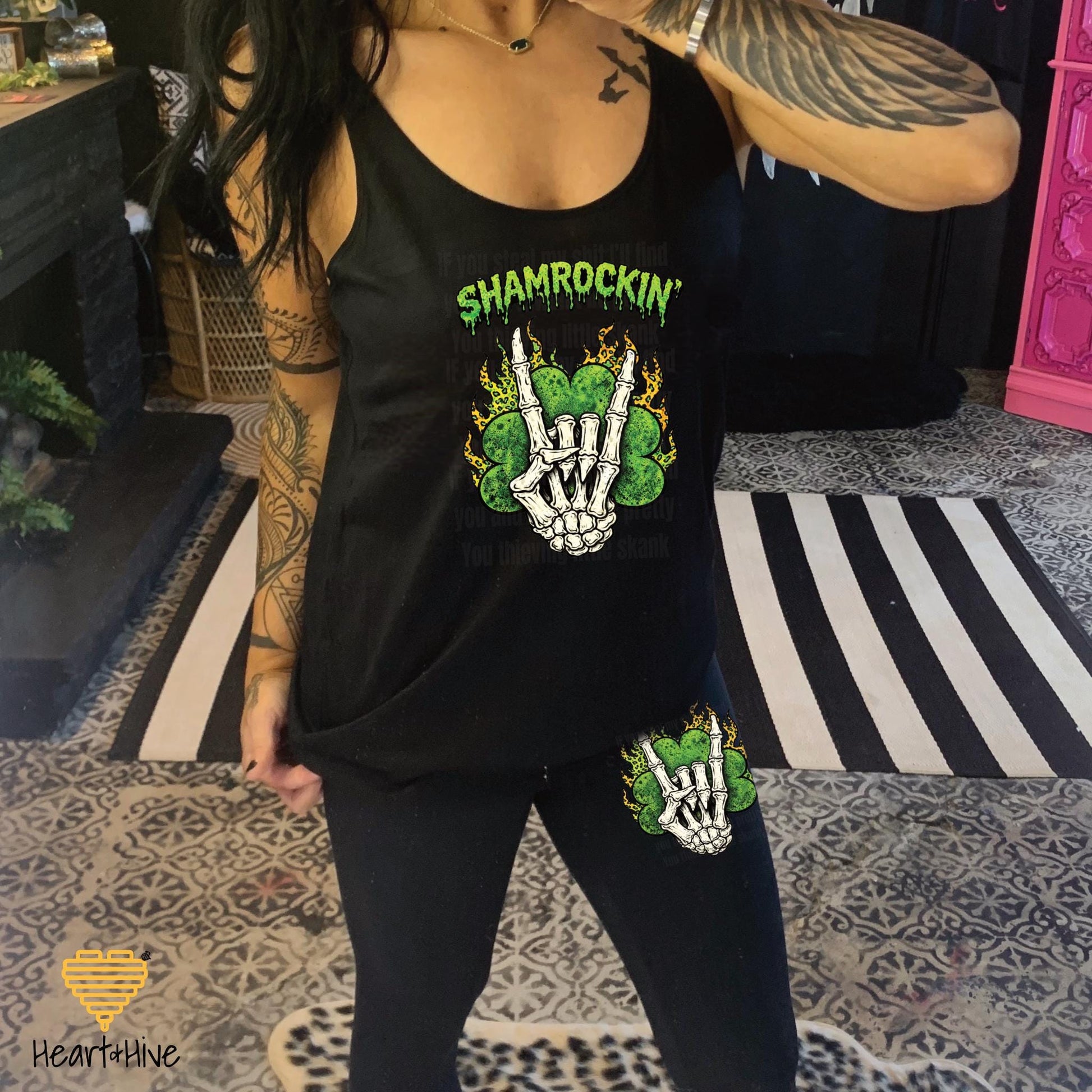 Shamrockin' Skeleton Hand Four Leaf Clover Design • St Patrick Tee • Lucky Irish Crop Fleece • Patty's Day Sweatshirt • Matching Sweatpants