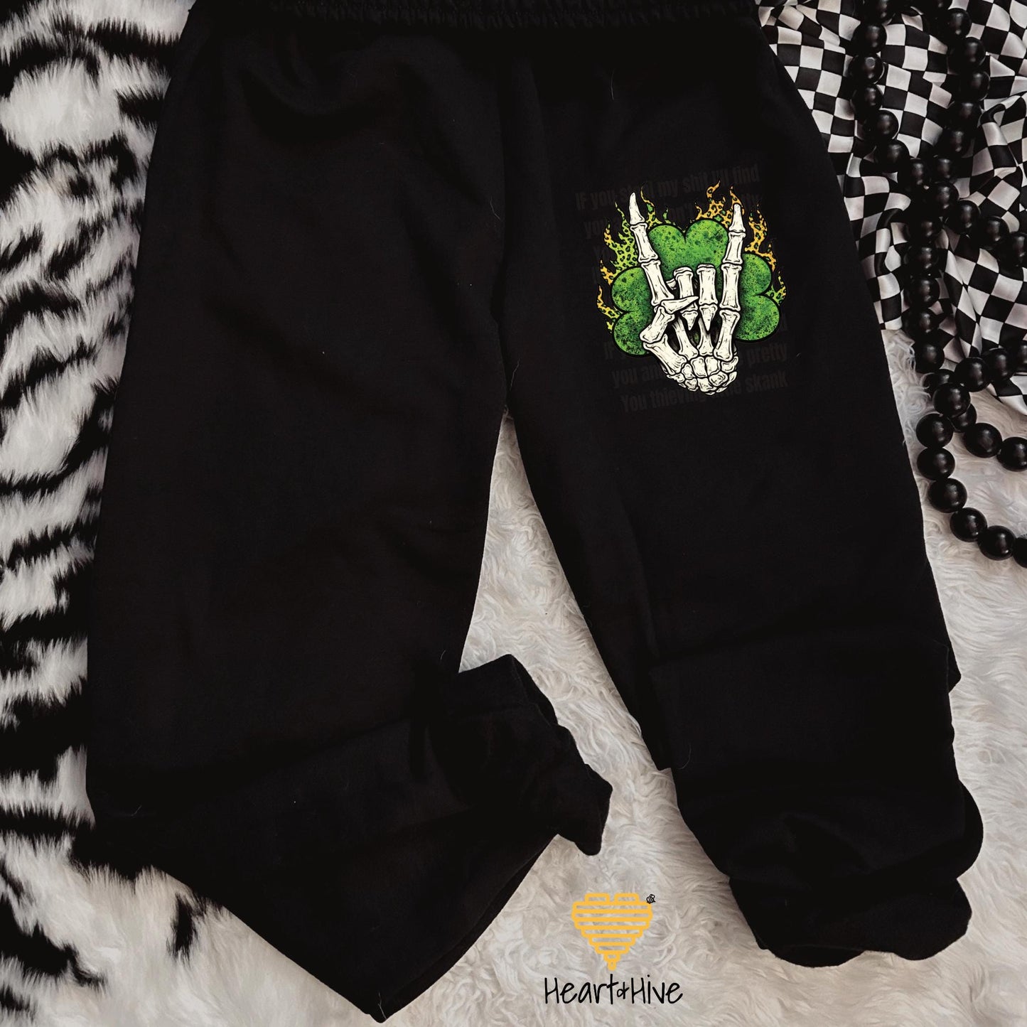 Shamrockin' Skeleton Hand Four Leaf Clover Design • St Patrick Tee • Lucky Irish Crop Fleece • Patty's Day Sweatshirt • Matching Sweatpants