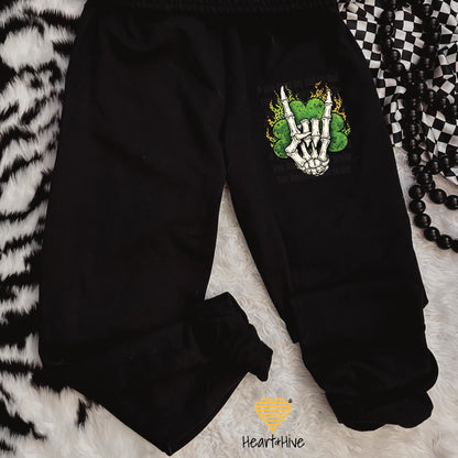 Shamrockin' Skeleton Hand Four Leaf Clover Design • St Patrick Tee • Lucky Irish Crop Fleece • Patty's Day Sweatshirt • Matching Sweatpants