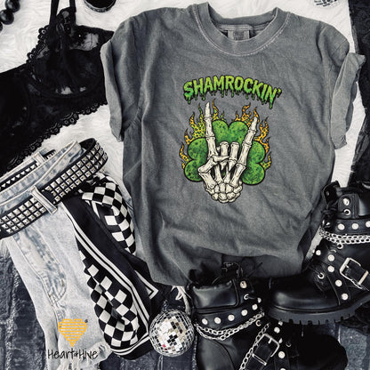 Shamrockin' Skeleton Hand Four Leaf Clover Design • St Patrick Tee • Lucky Irish Crop Fleece • Patty's Day Sweatshirt • Matching Sweatpants