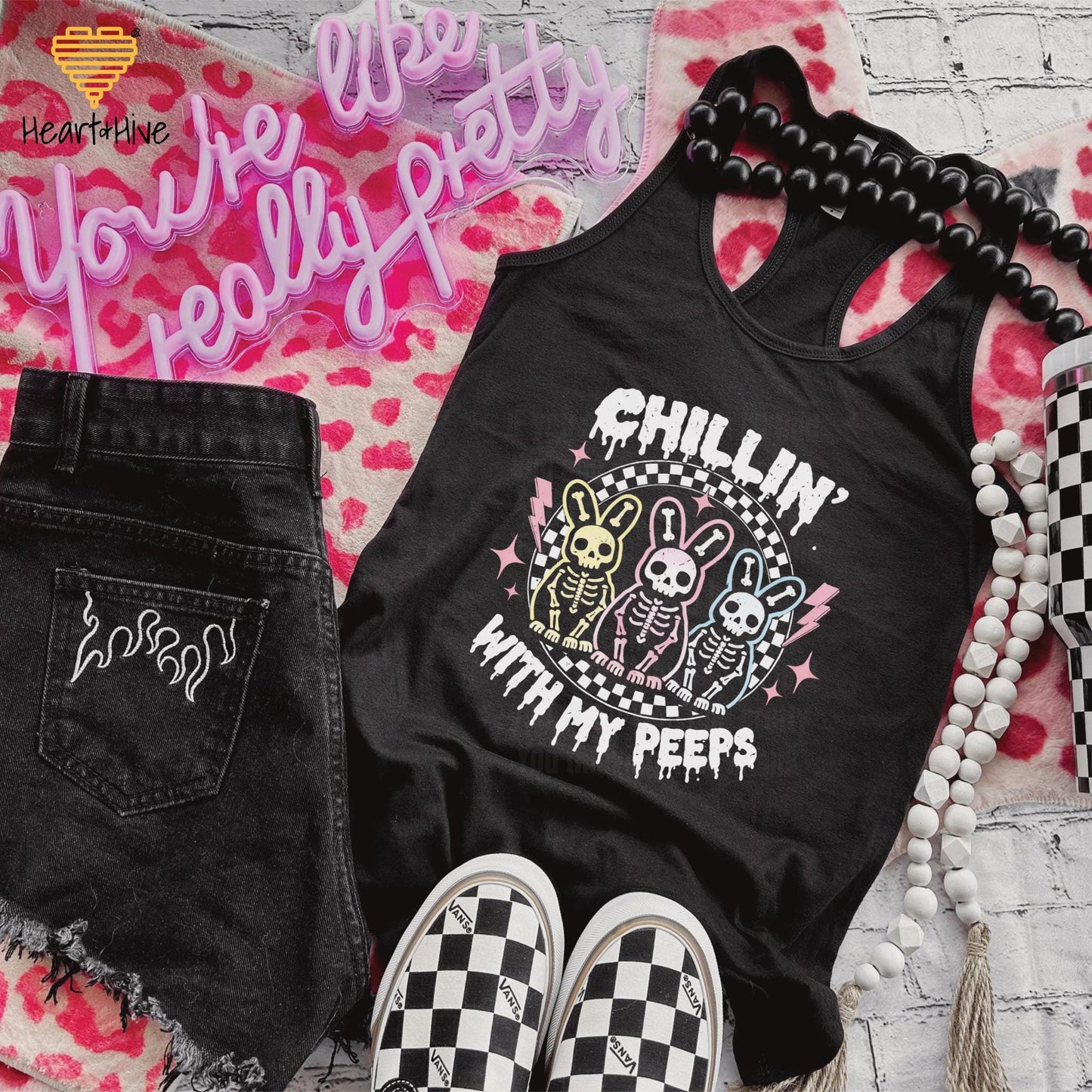 Chillin' Skeleton Bunnies • Spooky But Cute Easter Tee • Spring Holiday Cropped Fleece • Animal Lover Sweatshirt • Gothic Bunny