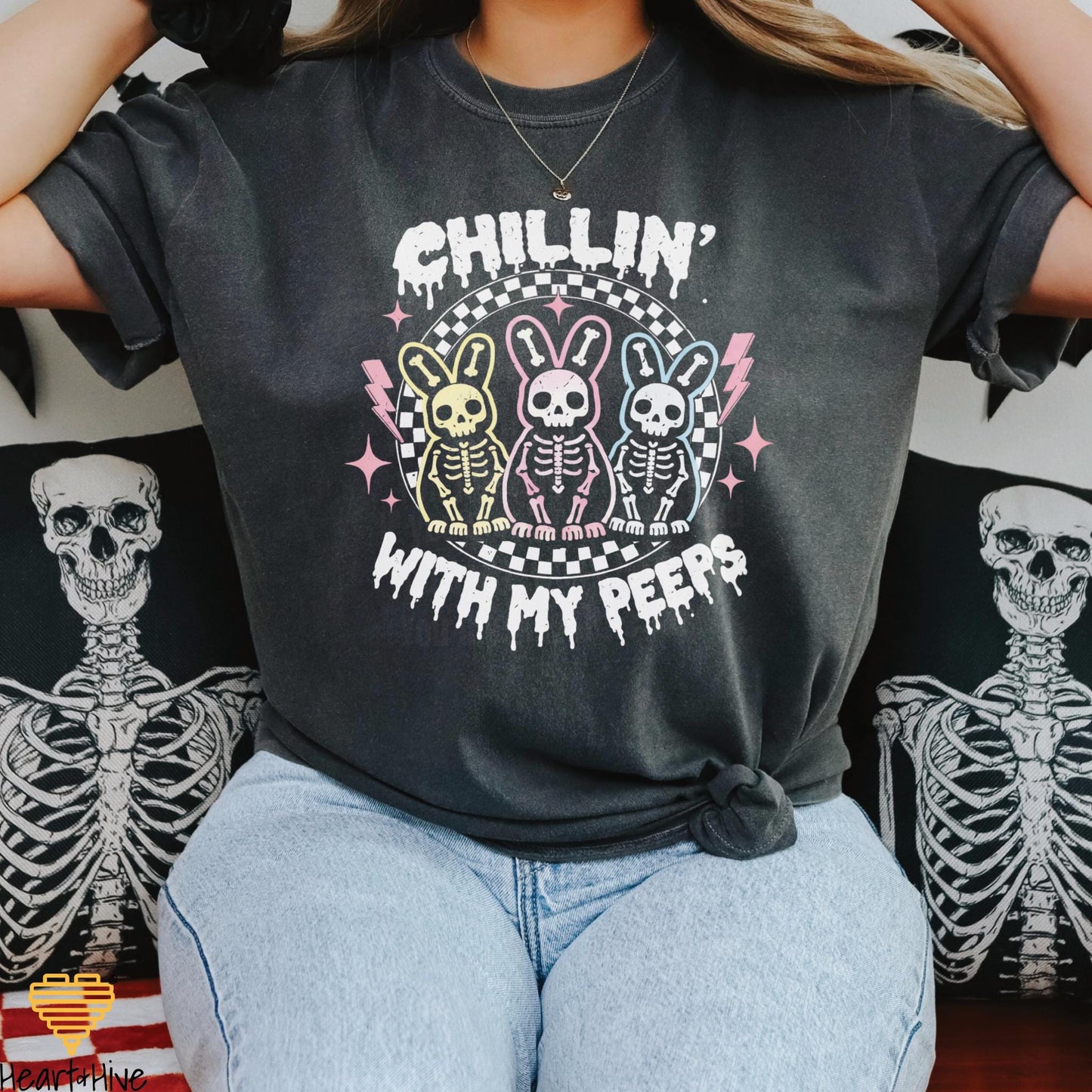 Chillin' Skeleton Bunnies • Spooky But Cute Easter Tee • Spring Holiday Cropped Fleece • Animal Lover Sweatshirt • Gothic Bunny