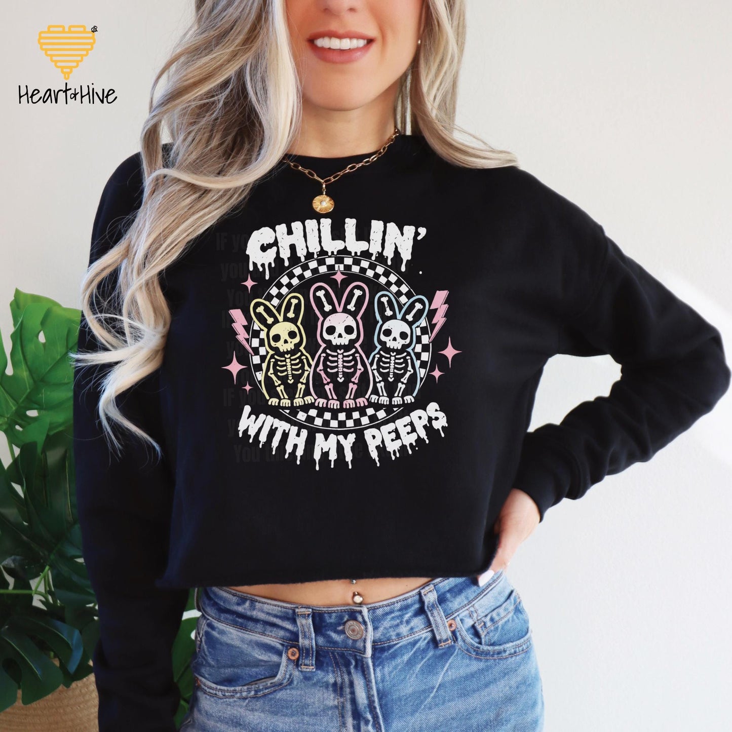 Chillin' Skeleton Bunnies • Spooky But Cute Easter Tee • Spring Holiday Cropped Fleece • Animal Lover Sweatshirt • Gothic Bunny