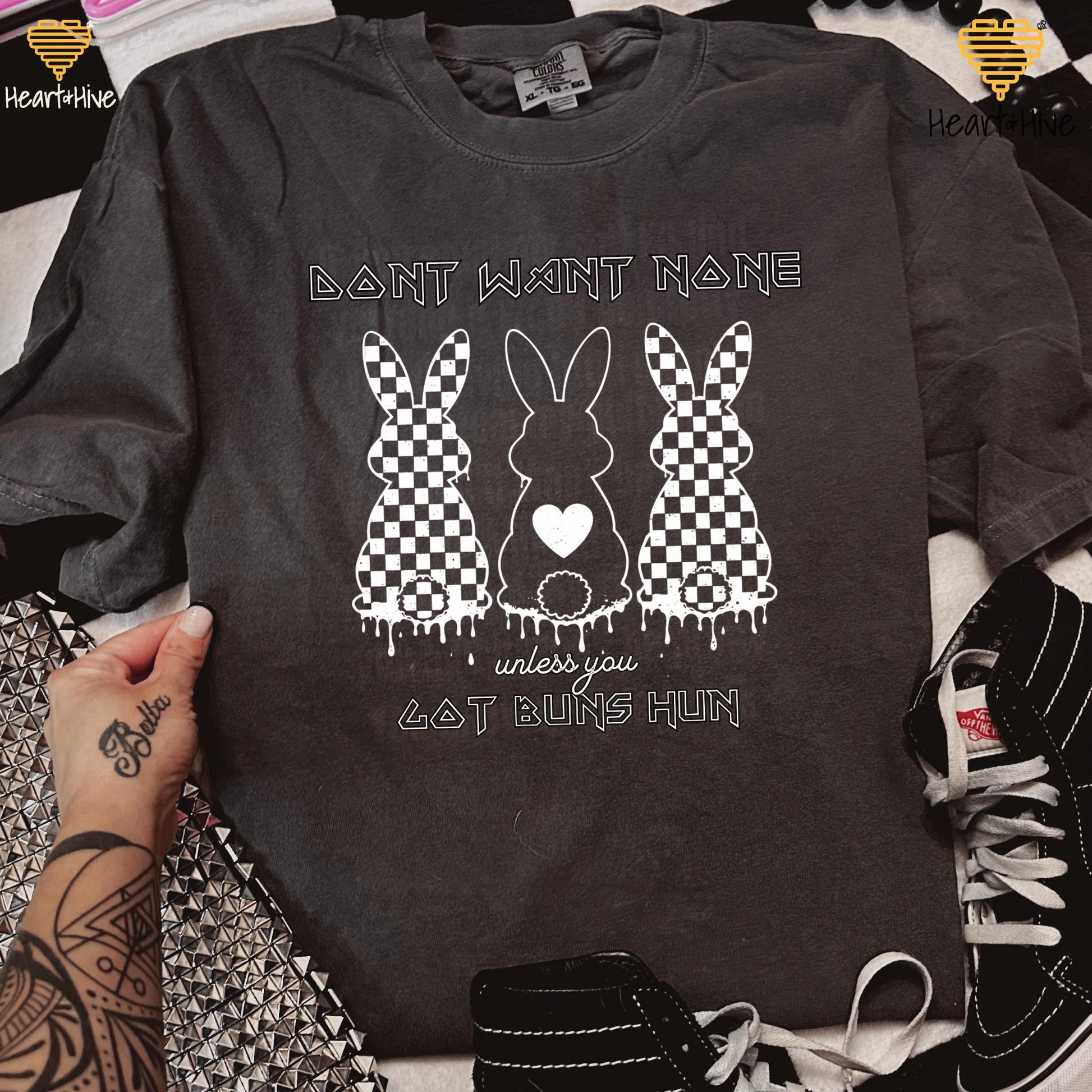 Don't Want None Unless You Got Buns Hun Bunnies • Cute Easter Tee • Spring Holiday Crop Fleece • Animal Lover Sweatshirt • Checkered Bunny