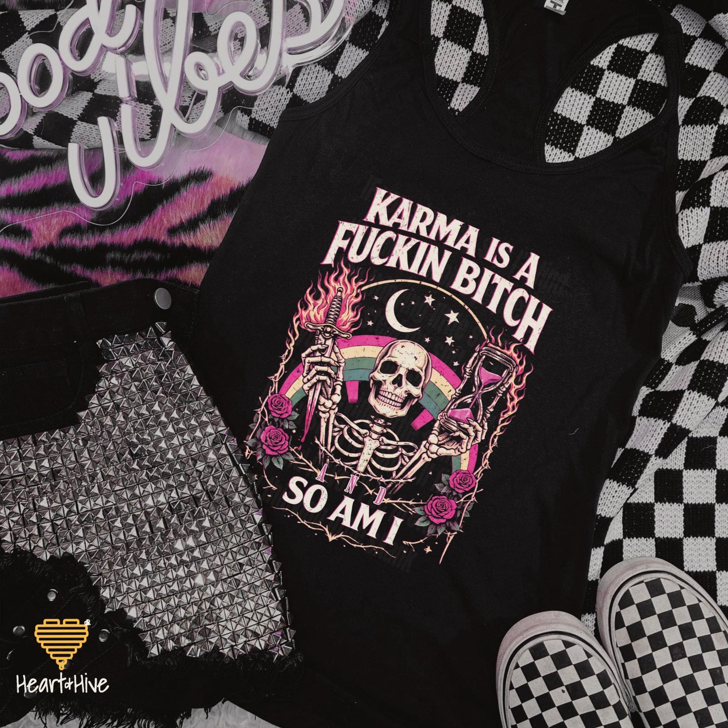 Karma is a Fuckin Bitch and So Am I Skeleton • Snarky Spooky Tee • Sarcastic Skelly Hoodie • Dark Humor Sweatshirt • Mystic Goth Crop Fleece