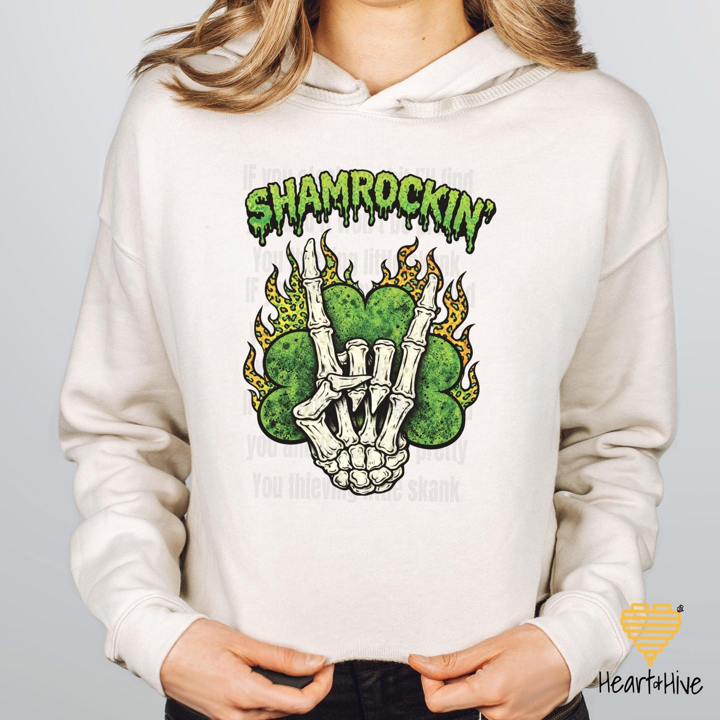 Shamrockin' Skeleton Hand Four Leaf Clover Design • St Patrick Tee • Lucky Irish Crop Fleece • Patty's Day Sweatshirt • Matching Sweatpants
