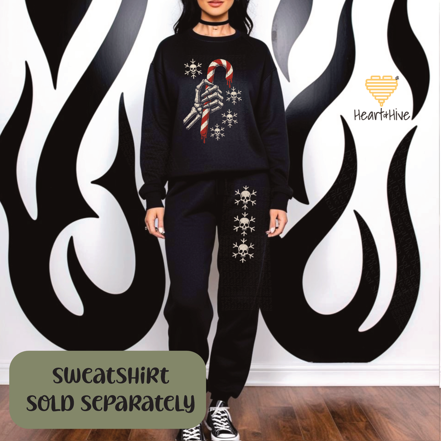 Skeleton Snowflake or Creepy Cute Gingerbread // Softstyle Joggers // BLACK