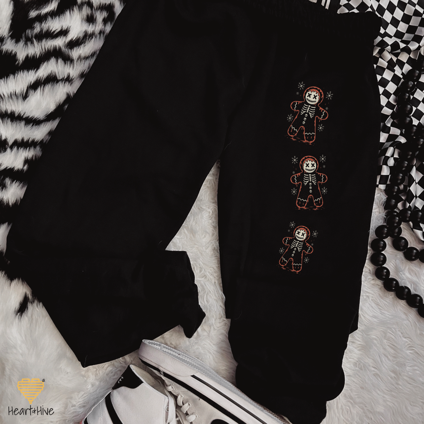 Skeleton Snowflake or Creepy Cute Gingerbread // Softstyle Joggers // BLACK