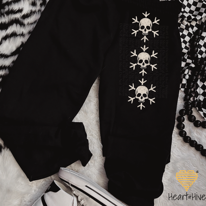 Skeleton Snowflake or Creepy Cute Gingerbread // Softstyle Joggers // BLACK