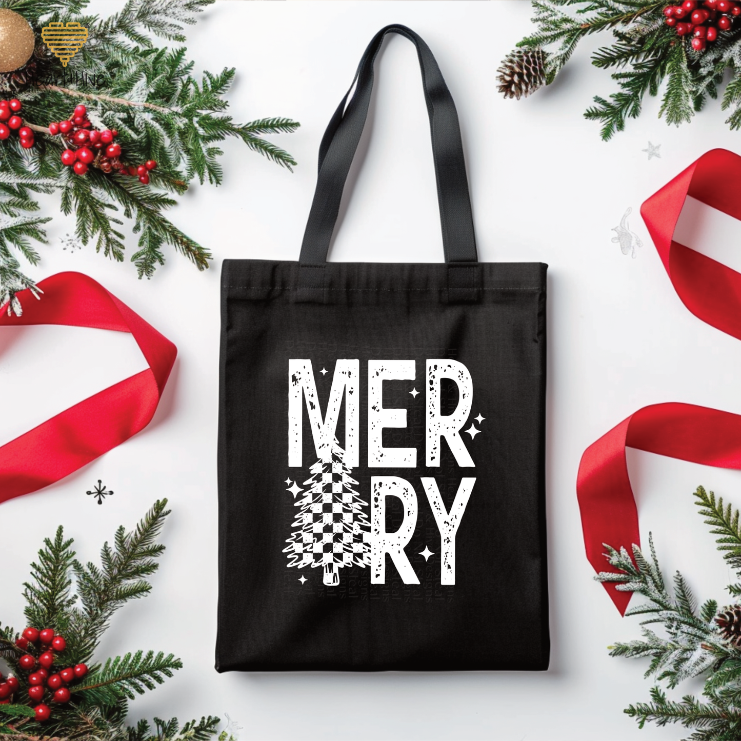 Merry Checkered Christmas Tree // Tote Bag // 2 COLORS