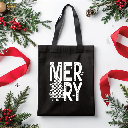 Merry Checkered Christmas Tree // Tote Bag // 2 COLORS