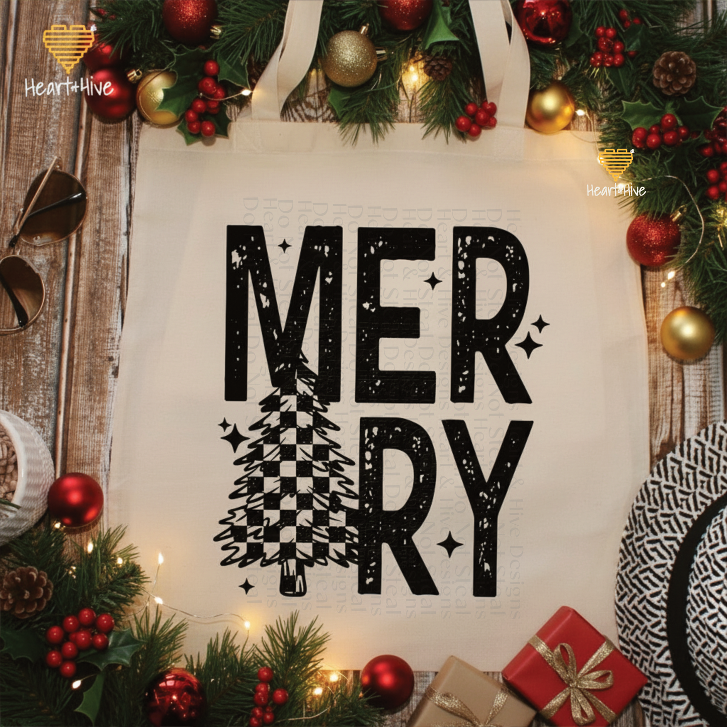 Merry Checkered Christmas Tree // Tote Bag // 2 COLORS